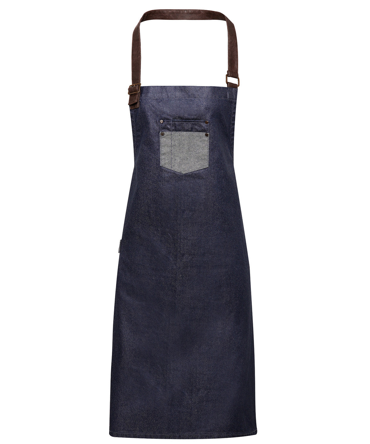 Premier Division waxed-look denim bib apron with faux leather