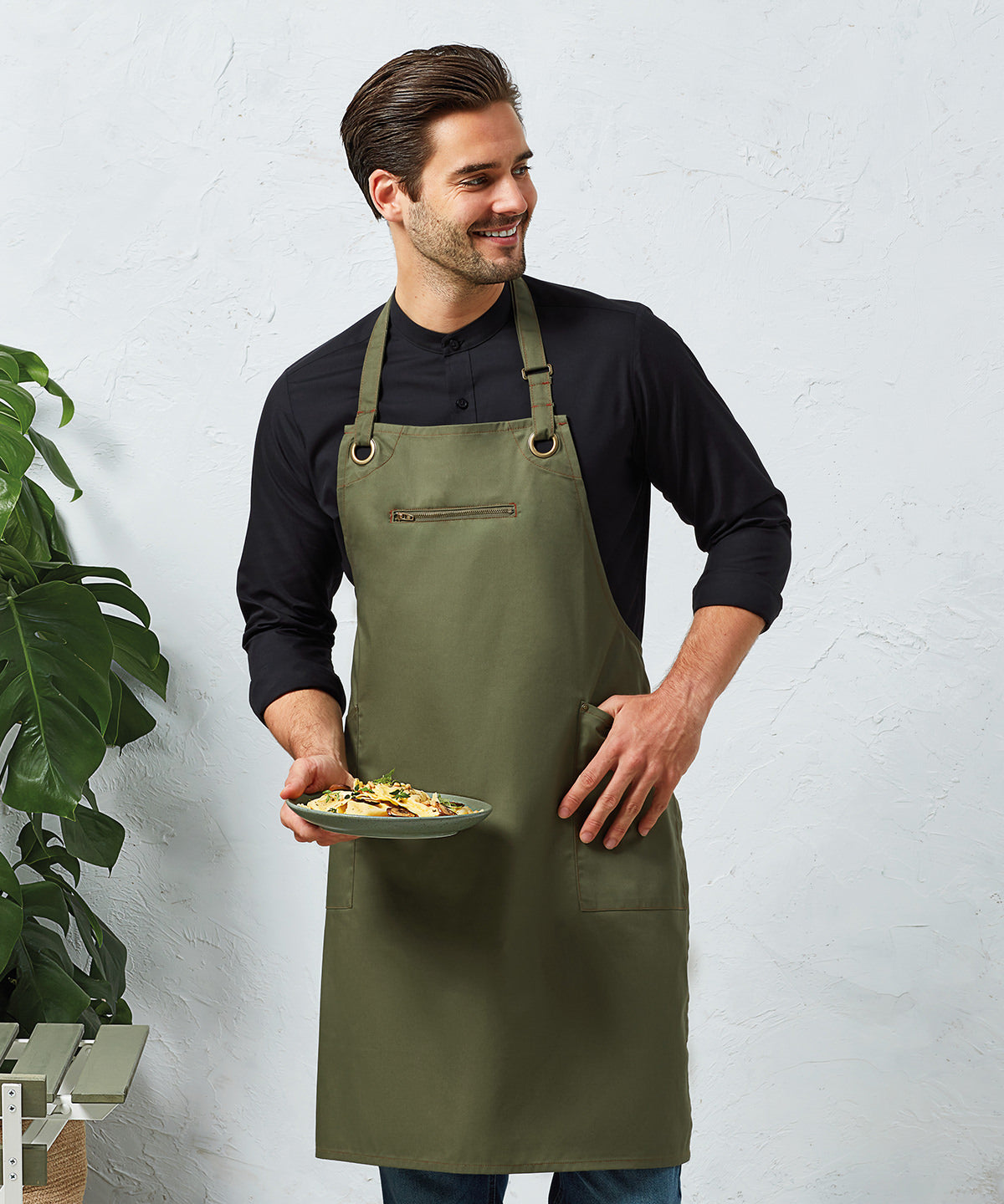 Barley Contrast Stitch Bib Apron